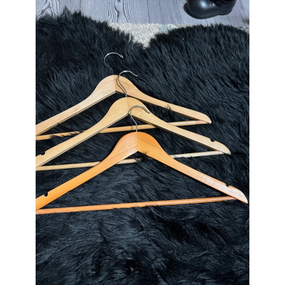 Set of 6 Natural Wood Hangers Mixed Style Wishbone and Contoured with Metal Hook